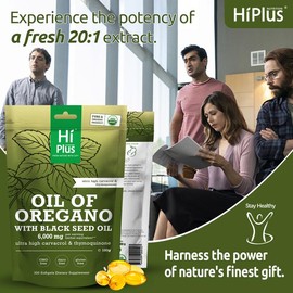HiPlus Hi Plus 2-in-1 Oil of Oregano + Black Seed Oil Softgels 6000mg | 4X Strength Carvacrol & Thymoquinone | Plant-Based, Non-GMO, Immune Support | 300 Softgels