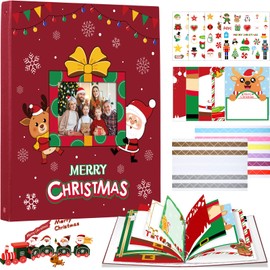 Jetec Christmas Photo Album Scrapbook 80 Page 12.5 x 10.8 x 2.1 Inch 3 Rings Removable Christmas Memory Book DIY Scrapbook Kit with Stickers Holds 4 x 6 5 x 7 8 x 10 Pictures for Xmas Gifts (Cute)