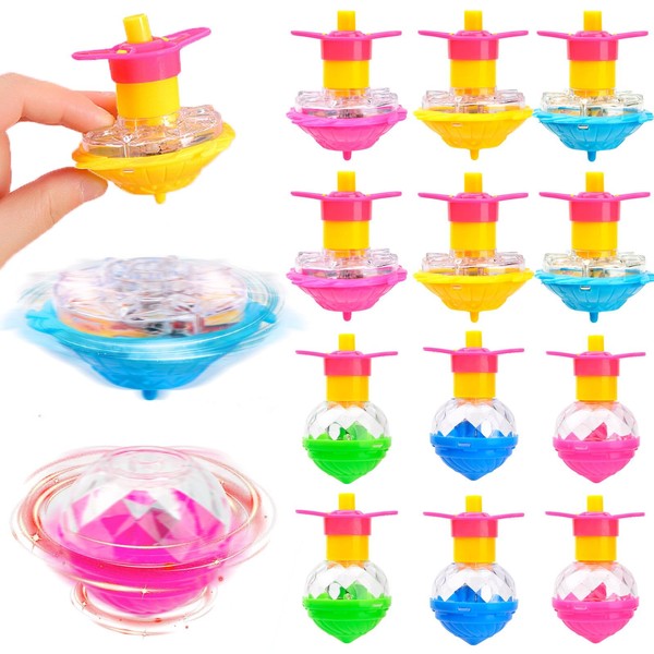 12 Pack Spinning Tops for Kids, Light Up Spinning Tops, Gyroscope Gyros Toy Magic Flashing Music UFO Spinning Tops with Lights and Music Birthday Party Bag Fillers for Kids Toddlers Toys Gift
