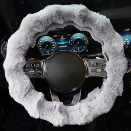 Luxury Fluffy Winter Car Steering Wheel Cover for Women, YUNXNYC Fuzzy Cute Steering Wheel Cover Soft Warm Furry Auto Plush Fur Vehicle Steering Wheel Protector Waved (Gray)