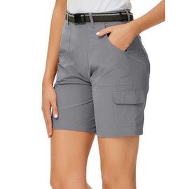 Women's Hiking Cargo Shorts Stretch Golf Active Shorts Outdoor Summer Shorts with Pockets,2133,Grey,4