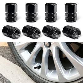 8 PCS Car Tire Valve Stem Caps, Aluminum Alloy Wheel Valve Covers with Rubber O-Ring, Corrosion Resistant Leak-Proof Tire Air Cap Set, Universal for SUV, Truck, Motorcycle, Bike (Black)