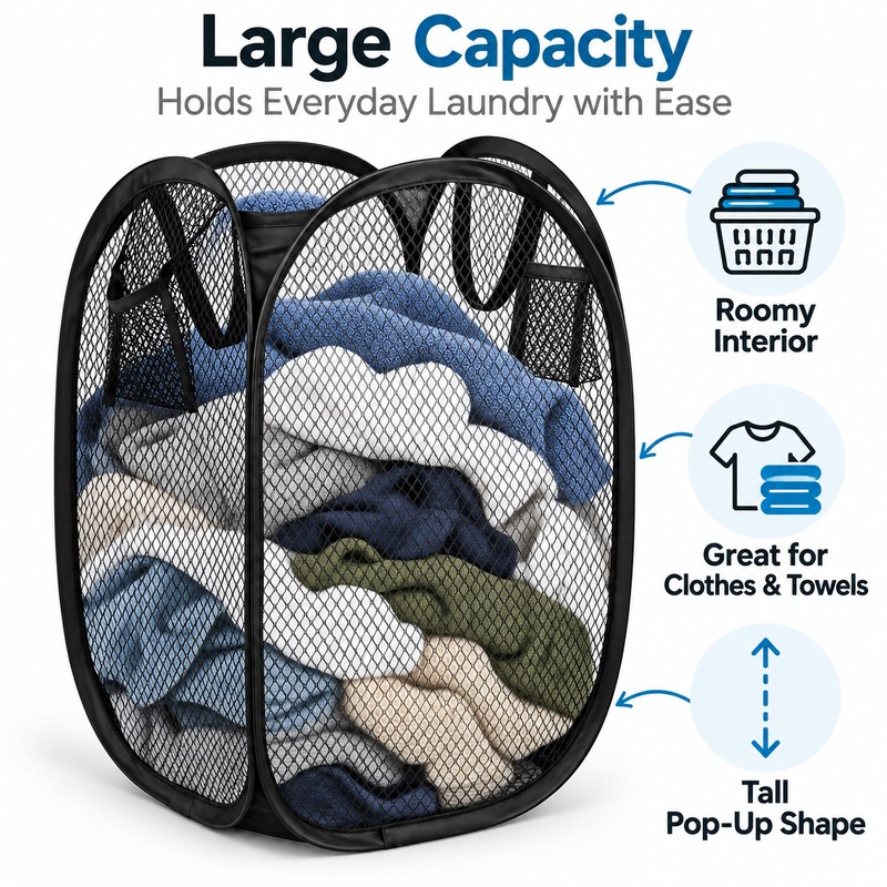 Foldable Laundry Basket for Dirty Clothes – Space-Saving Mesh Hamper