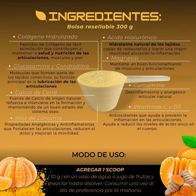 Biosuple Sport Colageno Hidrolizado Glucosamina Curcumina Bolsa 300g Sabor Mandarina