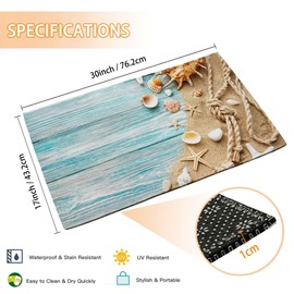 Mogifedc Blue Wood Front Door Mat, Seashells on Sand Indoor Outdoor Entrance Decor Inside Non-Slip, Waterproof Kitchen Mat and Interior Home Washable Door Mat, 17"×30”