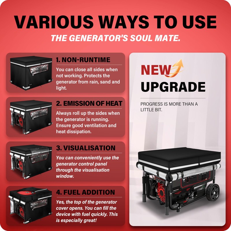 Running Generator Cover, 38"Lx28"Wx27"H Universal-size Generator Cover. 600D+210D Heat-reflective Lining.