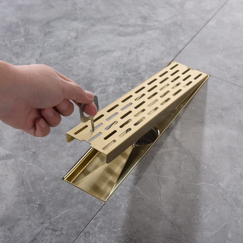DEOKXZ Linear Shower Drain 12 Inch Brushed Gold,Rectangular Shower Drain