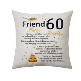 Gift for 60 Years Old Friends Birthday Gift Cushion Cover Friendship Gift for Friend Women Bestie Cushion Cover Pillowcase for Longtime Friends Birthday Gift 60 Years Old Women Birthday Gift (F60th)