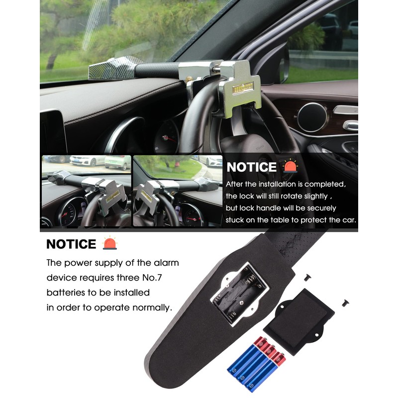 Tevlaphee Steering Wheel Lock with Alarm,Heavy Duty Anti-Theft Car Device