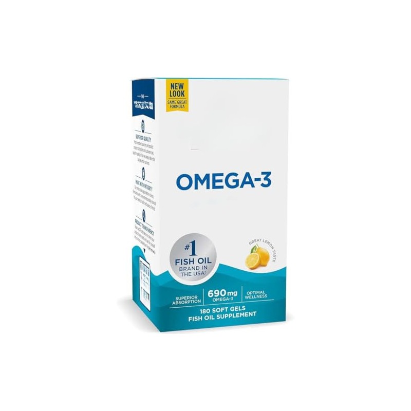 Omega-3 690mg Softgels, Superior Absorption, Fish Oil Supplement, Lemon Flavour