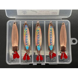 EVERBAY Silver Spinner Spoons Toby Style Fishing Lures Metal Jig Long Cast Sea Fishing Treble Hooks Fishing Spinnerbait for Trout Salmon Bass Cod Pollock, Spinning/Trolling, 7.7cm/12g, 5pcs/Copper