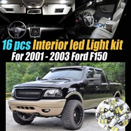 16Pc Super White 6000k Car Interior LED Light Bulb Kit Package Compatible with 2001-2003 Ford F150