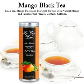 Mango Loose Leaf Black Tea by La Tea Dah, Fruity Mango Tea with Marigold and Passion Fruit, 32 Servings, Contains Caffeine (1.51oz)