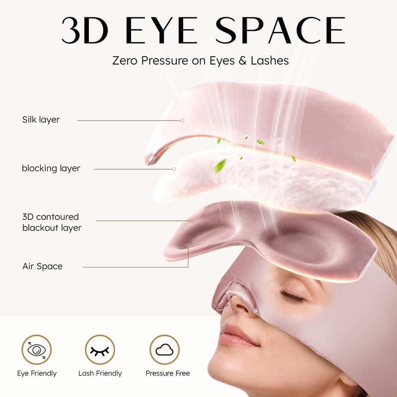 100% Mulberry Silk Sleep Mask, 3D Contoured Eye Mask with