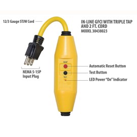 Tower Manufacturing 30438023 Heavy Duty Commercial Grade 15 AMP Auto-Reset Inline User Attachable GFCI Plug, Yellow - [2 Pack]