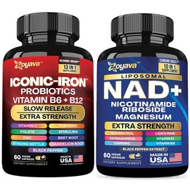 Power Surge Pack - Zoyava IRON & NAD+ All-in-One Supplement with Extra Strength Ingredients for Energy, Strength, Vitality, & Overall Wellness - Made in USA:_60 Capsules Each
