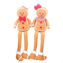 KAHAUL Christmas 2pc Gingerbread Man Long Plush Stuffed Chocolate Cookie House Shape Decor Cushion Funny Xmas Tree Party Decor Doll Plushie (Gingerbread Man 3-4)