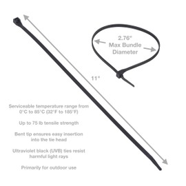 Gardner Bender 46-310UVBM Nylon Doublelock Cable Tie, 11 in., 75 lb Tensile Strength, Wire Tie / Industrial / Outdoor & Household Use, Zip Tie, 1,000 Pk., UV Resistant Black