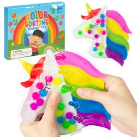EZdhuawuse Unicorn Color Sorting Sensory Toy, Fine Motor Skill Game Learning Toy for Toddlers, Color Matching Toy Preschool Activities Educational for Autism Kids, Calm Down Supplies for Kids Gifts 3+