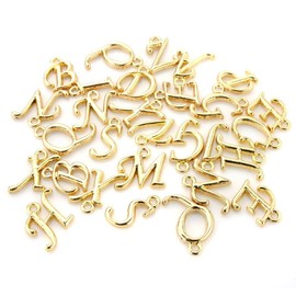 (100pcs Gold Plated A-Z Letter) - Beadnova 100pcs Assorted Gold Plated ABC Letter Alphabet Charm Pendant Loose Beads for Charm Bracelet Jewellery Making