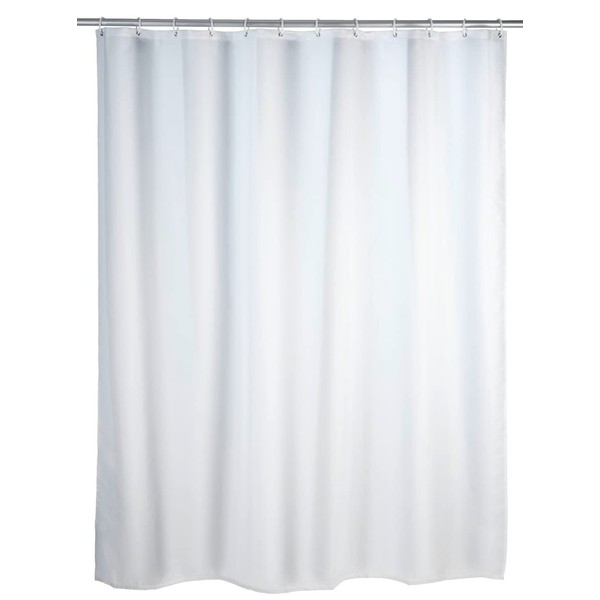 Wenko Anti-mould Shower Curtain, White Textile Curtain with Anti-mould Effect for the Bathroom, Washable, Water-resistant, with Rings for Attachment to Shower Rail, White, 180x200