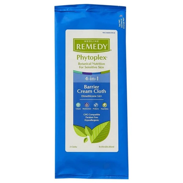 Medline Remedy Phytoplex 4-in-1 Barrier Cream Cloths with Dimethicone, All in 1 Wipe for Incontinence Care (3 Count, 45 Packs)