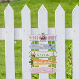 Ausril Happy Easter Door Decoration,Easter Bunny Door Sign,Colourful Egg Rabbit Hanging Decor, Carrot Bunny Wood Plaque,Spring Welcome Wreath for Outdoor Indoor Farmhouse Yard Spring Party Gift