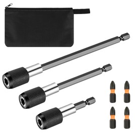 Pack of 3 1/4 Inch Magnetic Bit Holder, Hex Shank Bit Extension, Bit Holder Quick Change, Bit Extension, Bit Holder for Cordless Screwdriver and Electric Drill (60/100/150 mm)
