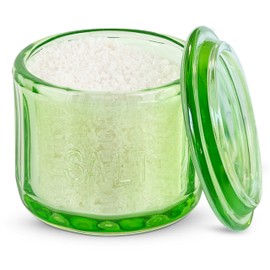 KooK Glass Salt Cellar, with Lid, Embossed Pressed Glass, Clear Storage Container, for Coffee, Sugar, Spices and Candies, 10 oz (Lime Green)