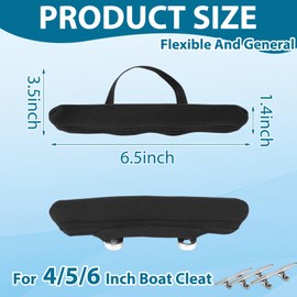 Jenaai 4 Pcs Dock Cleat Cover for 4/5/6 Inch Boat Cleat Elastic Black Neoprene Cover with Tether for Drop Prevention Compatible with Most Marine Cleats