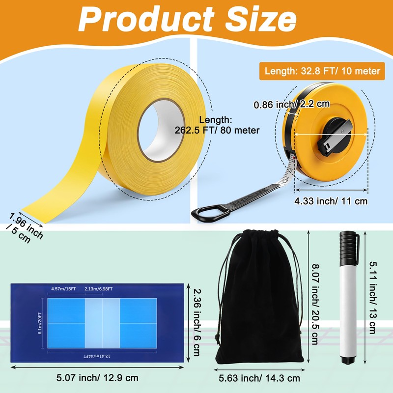 Anglekai 262FT Pickleball Court Tape, Adhesive Pickleball Court Mark Tape