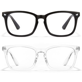 Cyxus Blue Light Blocking Glasses Square Computer Eyewear Clear Lens Eyeglasses Frame (Black & Transparent)