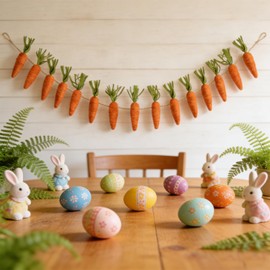 10 FT Artificial Easter Carrot Garland with 15 Carrot Ornaments - Easter Decoration Hanging Banner for Mantel Fireplace Home Kitchen Party Decor
