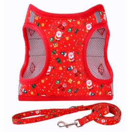 Moonpet Step in Air Christmas Xmas Day Dog Harness Leash Set- All Weather Reflective No-Pull Floral Pattern Padded Mesh Vest Harness for Cats Puppy Extra-Small Small Medium Large Dogs - XXS