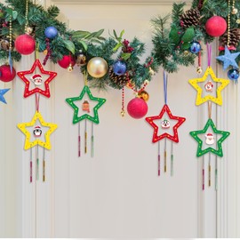 MEZOOM 8pcs Christmas Wooden Windchimes for Kid, Make Your Own Xmas Wind Chimes with Santa Claus Gingerbread Man Snowman Hanging Ornaments for Child Grandkid Christmas School Craft Activity