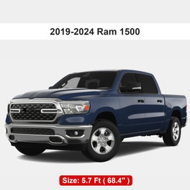 5.7 FT Truck Bed Mat Compatible with 2019 2020 2021 2022 2023 2024 Ram 1500 W/o 1500 Classic, 68.4 Inches All Weather TPE Heavy Duty Pickup Truck Bed Liner