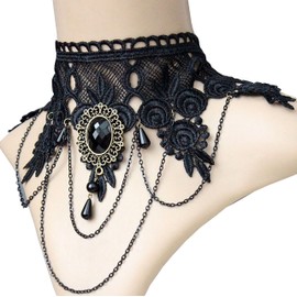 Black Venetian Mask Masquerade Mask with Elegant Vintage Princess Lace Gothic Necklace Pack of 2