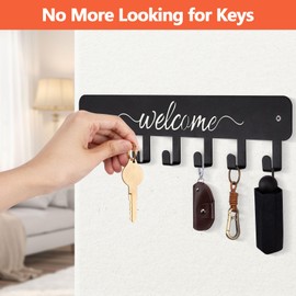 FIPUTE Key Holder for Wall,Metal Key Hanger with 7 Hooks,Key Holder Wall Mount,Metal Key Organizer Rack Hanger,Black Key Hangers,Wall Key Hook for Home Living Room Decor (Welcome)