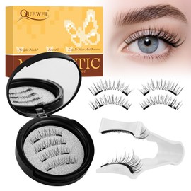 QUEWEL Magnetic Eyelashes 1 Pair Reusable Magnetic Eyelashes with Applicator No Glue Needed Eyelashes Natural Look Lash Clusters Kit Easy to Wear and Remove(01)