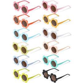 Kanayu 12 Pairs Christmas Flower Sunglasses 5.71 Inch Adult Round Uv Protection Flower Glasses Colorful Eyewear for Women Men(Vivid Color)