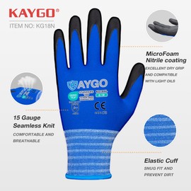 KAYGO KG18N Work Gloves for Men, 3 Pairs, Micro Foam Nitrile Coated, Breathable Nylon Protective Gloves, Non-Slip Grip, Lightweight, Oil Resistant, Ideal for Car Work, KG18N (Blue, XL, Size 10)