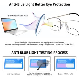 Myfeasy Rimless Bifocal Photochromic Reading Glasses Anti Blue Light Titanium Sunglasses Transition Reading Glasses for Women Men