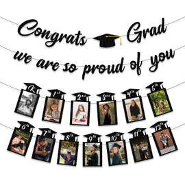 Graduation Decorations 2026 Party Supplies, Pre-strung K-12th Grade Photo Banner, Congrats Grad Class of 2026 We Are So Proud of You
