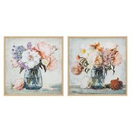 ArtbyHannah Floral Wall Art Framed Canvas Wall Decor Modern Flower Wall Art for Bedroom Bathroom Living Room, 12x12 Inch, Set of 2