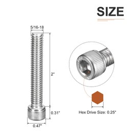 DTGN 5/16-18x2" (DxH) Hex Socket Screw - Pack of 10 - Good for Furniture Fixings - Full Thread 304 Stainless Steel Round Head Hex Screws - Silver