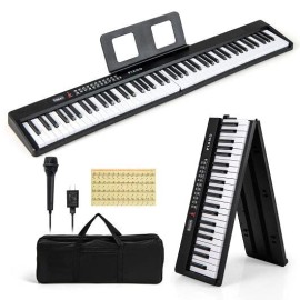 Unbranded 88 Key Foldable Electric Keyboard Piano with Wireless MIDI and Dual Speakers-Bla - WHITE