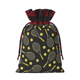 IPPONGET Funny Tennis Racquets And Tennis Balls Print Christmas Wrapping Bags Festive Gift Bags For Coworkers Weddings Parties More