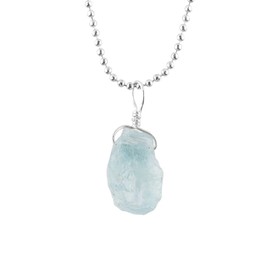 Natural Raw Aquamarine Stone Pendant Necklace, Rough Gemstones, Healing Crystals, Silver Plated Chain, Gift for Women, March Birthstone, Dainty Necklace, Gemstones Jewelry Gifts, 18inch
