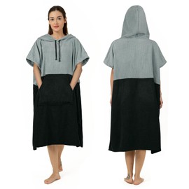 Zingtto Surf Poncho, Extra Large, Thick Towel Poncho for Men and Women with Hood Pocket for Swimming on the Beach, 41 x 33 inches, Black Grey