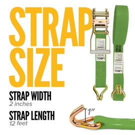 US Cargo Control J Hook Ratchet Straps 2 Inch x 12 Foot (10-Pack), 10,000 LBS Break Strength, Heavy Duty Ratchet Straps with Double J Hooks, Green Tie Downs for Trucks and Trailers, Secure Equipment